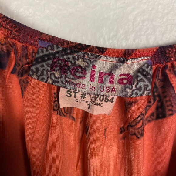 REINA Vintage Y2K Floral Top Womens Sublimation Flare Sleeve Heart Neck Sz 1 (M) - Picture 3 of 11